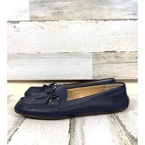 Talbots Womens 10 Navy Blue Pebbled Leather Everson Tasseled Driving Flat Loafer